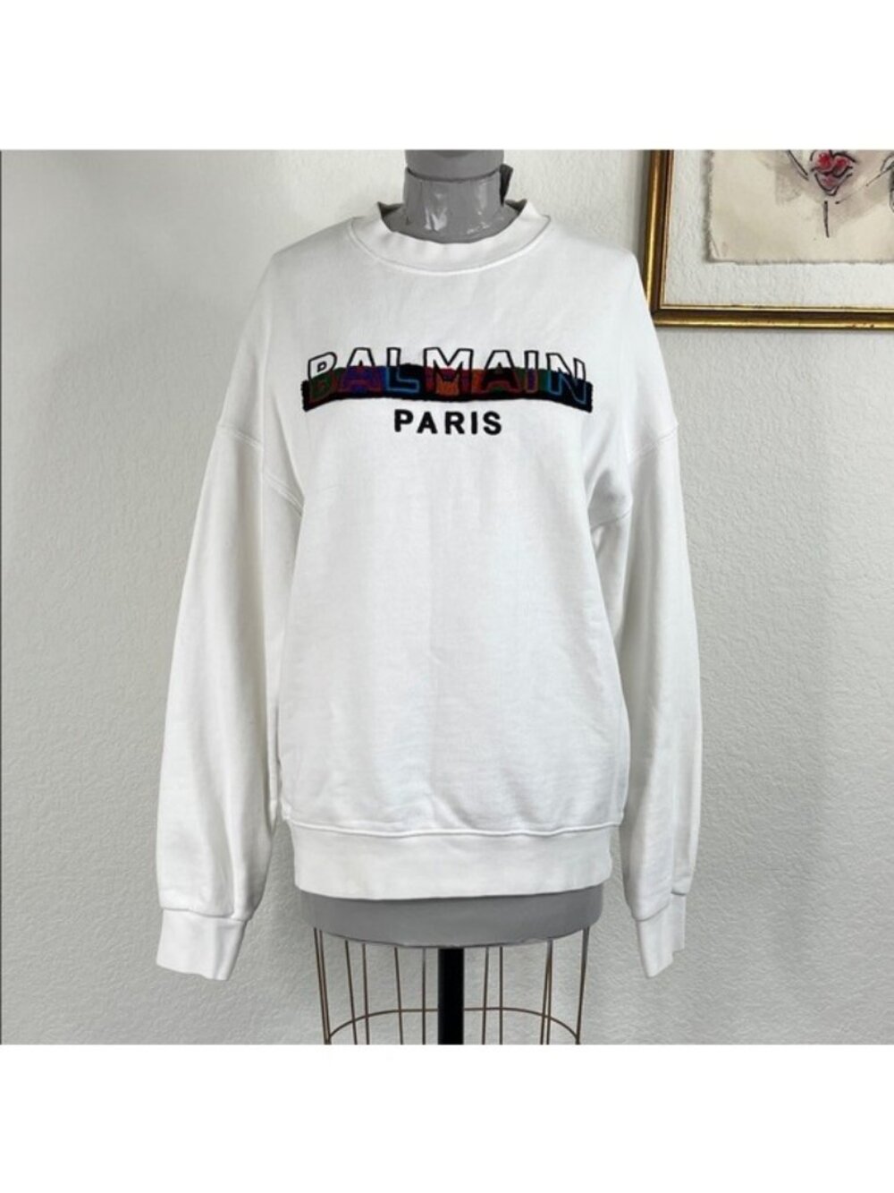 Designer Logo Detail Cotton Sweatshirt Multicolor Logo White Crewneck Sweater